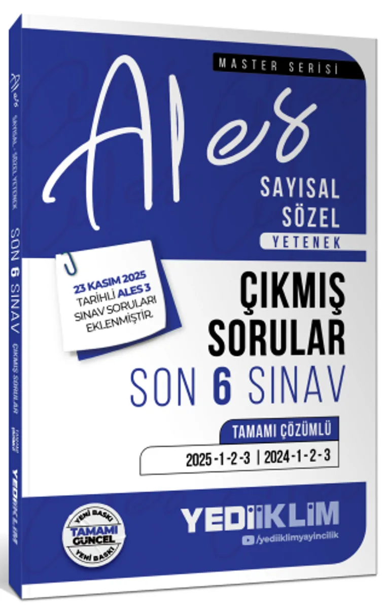 2026 ALES Sayısal Sözel Yetenek Tamamı Çözümlü Son 6 Sınav Çıkmış Sorular (23 Kasım 2025 Ales-3 Ekli)