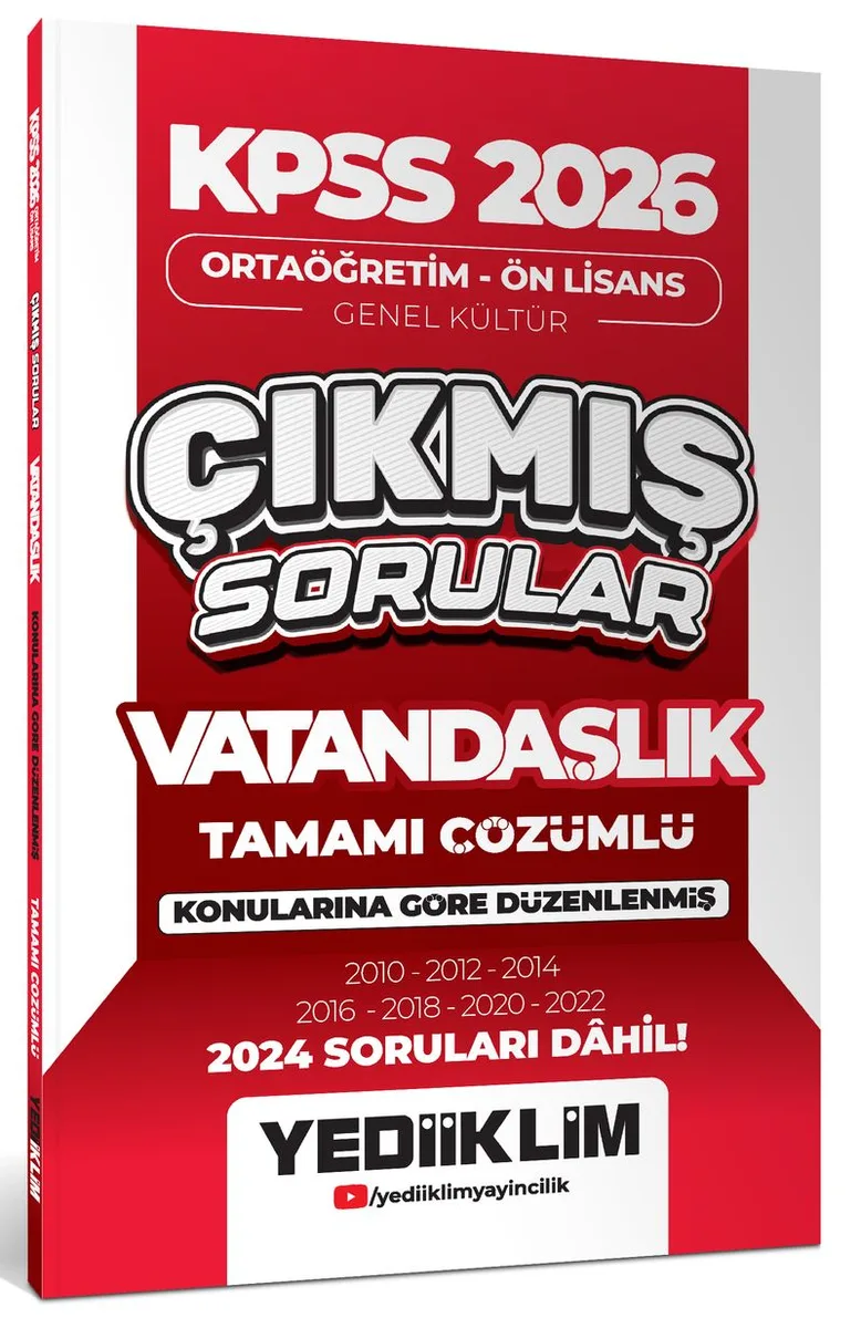 2026 KPSS Ortaöğretim Ön Lisans Genel Kültür Vatandaşlık Tamamı Çözümlü Çıkmış Sorular(2024 Soruları Dahil)