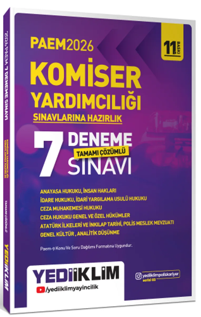 2026 PAEM Komiser Yardımcılığı Sınavlarına Hazırlık Tamamı Çözümlü 7 Deneme Sınavı
