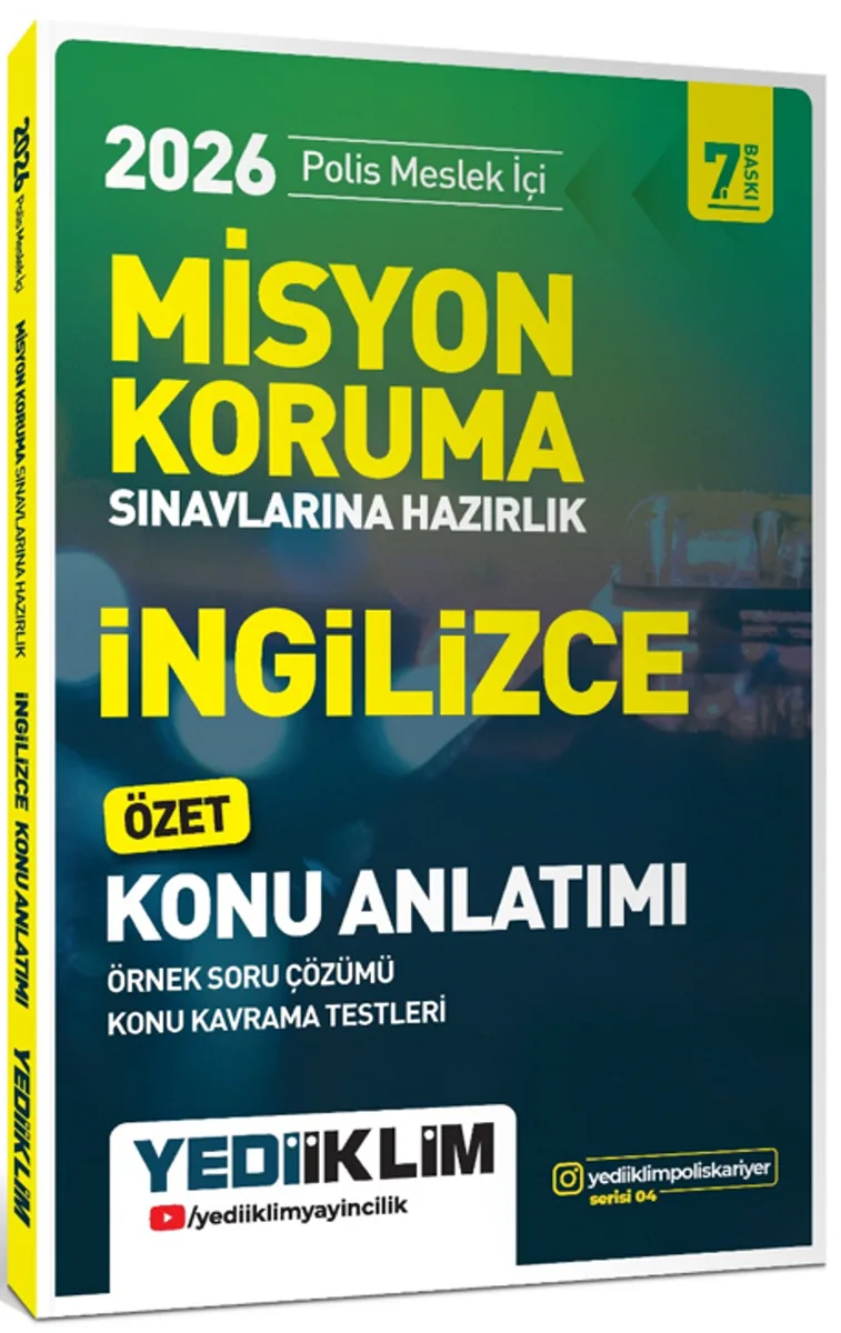 2026 Polis Meslek İçi Misyon Koruma Sınavlarına Hazırlık İngilizce Konu Anlatımlı Soru Bankası