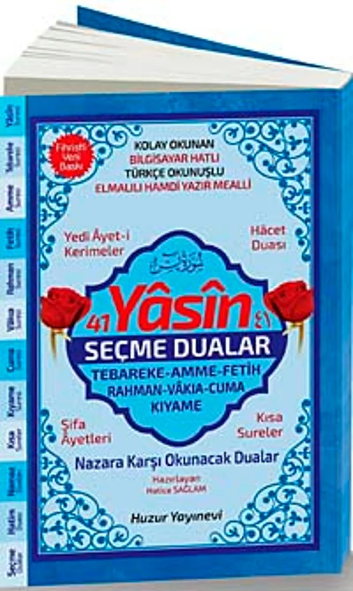 41 Yasin ve Seçme Dualar (Kod:66) Orta Boy Fihristli Bilgisayar Hattı, Kolay Okunan, Renkli Yasin-i Şerif
