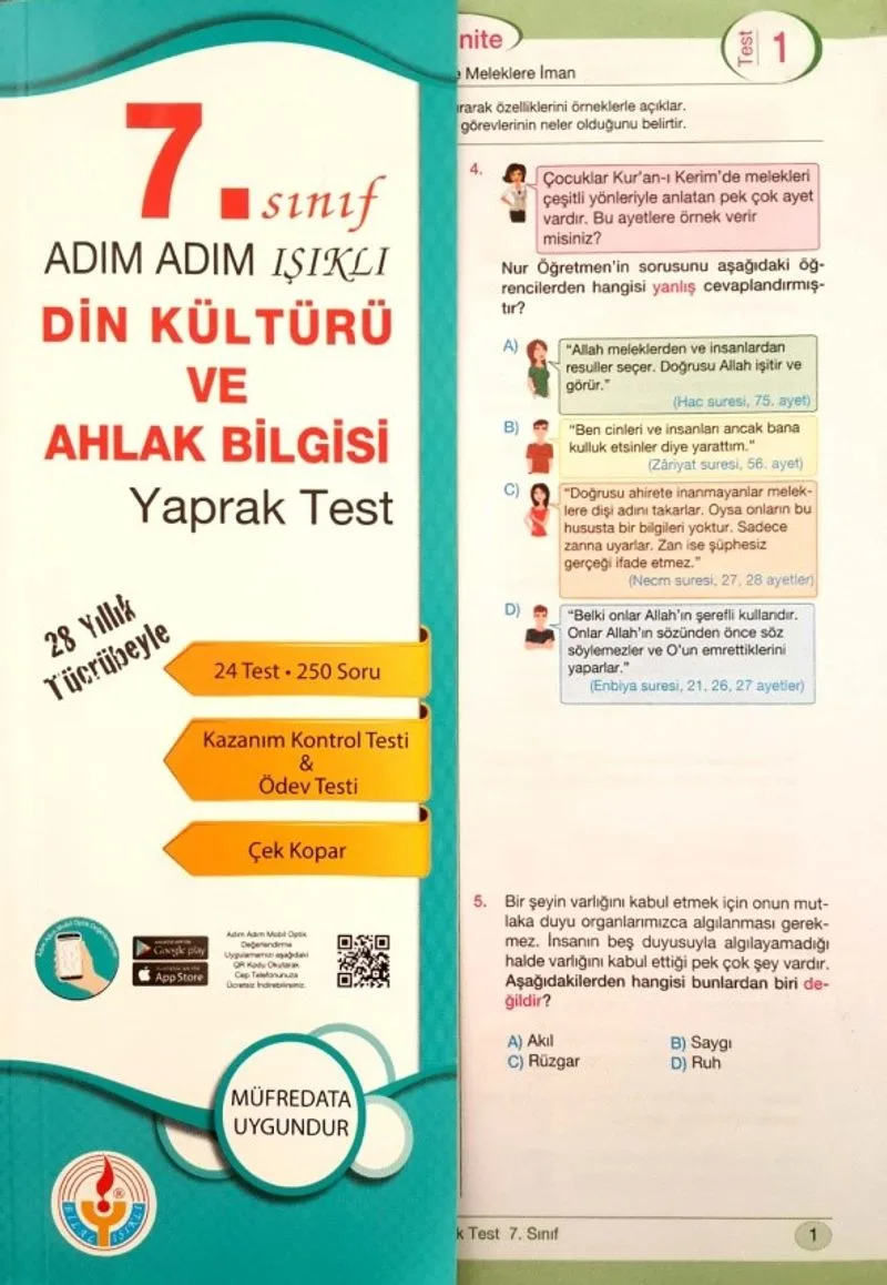 7. Sınıf Adım Adım Işıklı Din Kültürü ve Ahlak Bilgisi Yaprak Test