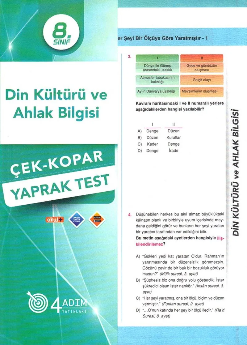 8. Sınıf Din Kültürü ve Ahlak Bilgisi Çek-Kopar Yaprak Test