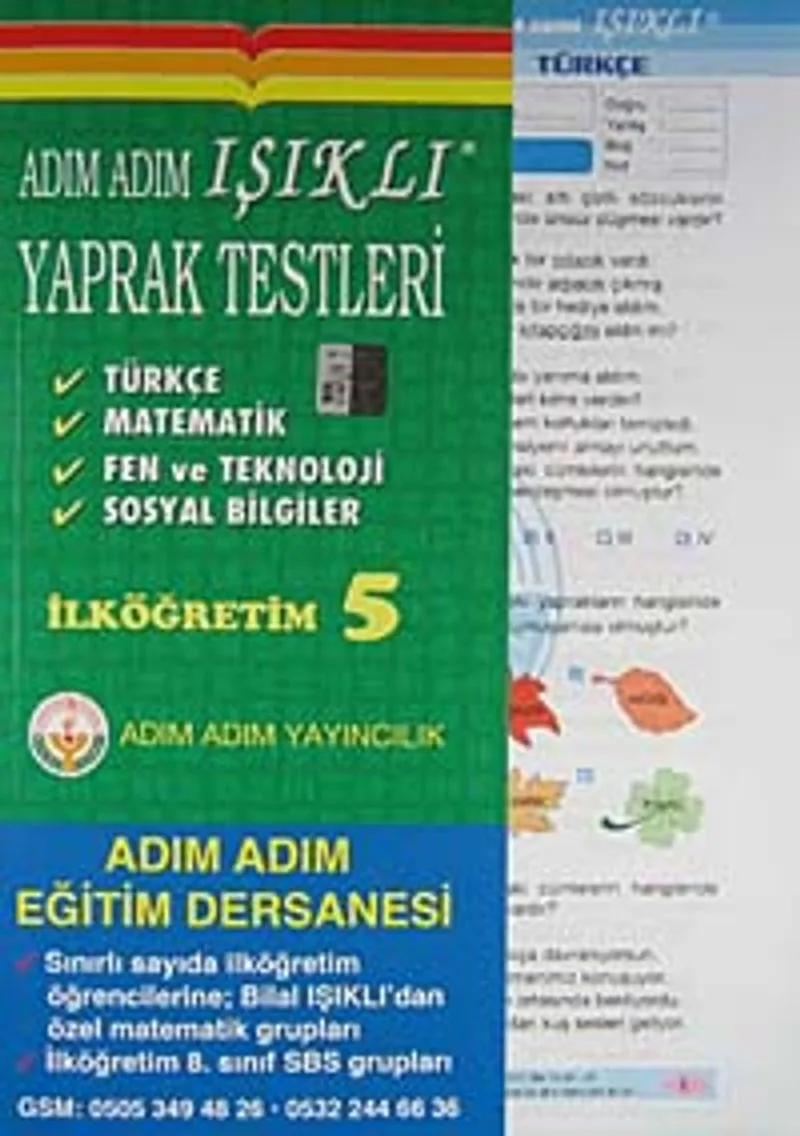 Adım Adım Işıklı Yaprak Testleri İlköğretim 5 Türkçe - Matamatik - Fen ve Teknoloji - Sosyal Bilgiler