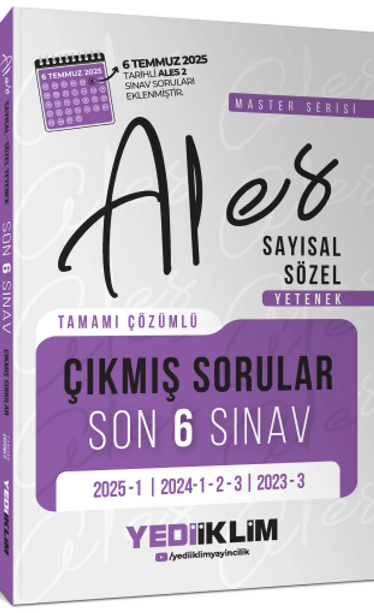 ALES Master Serisi Sayısal Sözel Yetenek Tamamı Çözümlü Son 6 Sınav Çıkmış Sorular (6 Temmuz 2025 Ales-2 Ekli)