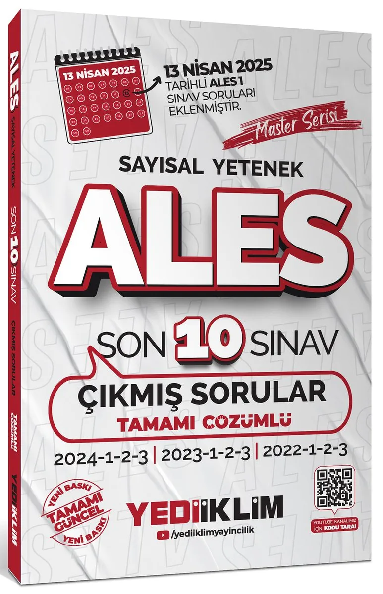 ALES Master Serisi Sayısal Yetenek Tamamı Çözümlü Son 10 Sınav Çıkmış Sorular(13 Nisan 2025 Ales-1 Ekli)