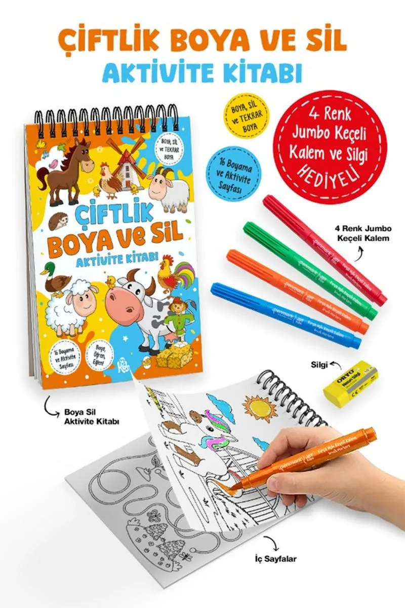 Çiftlik / Boya ve Sil Aktivite Kitabı / 3 Yaş +