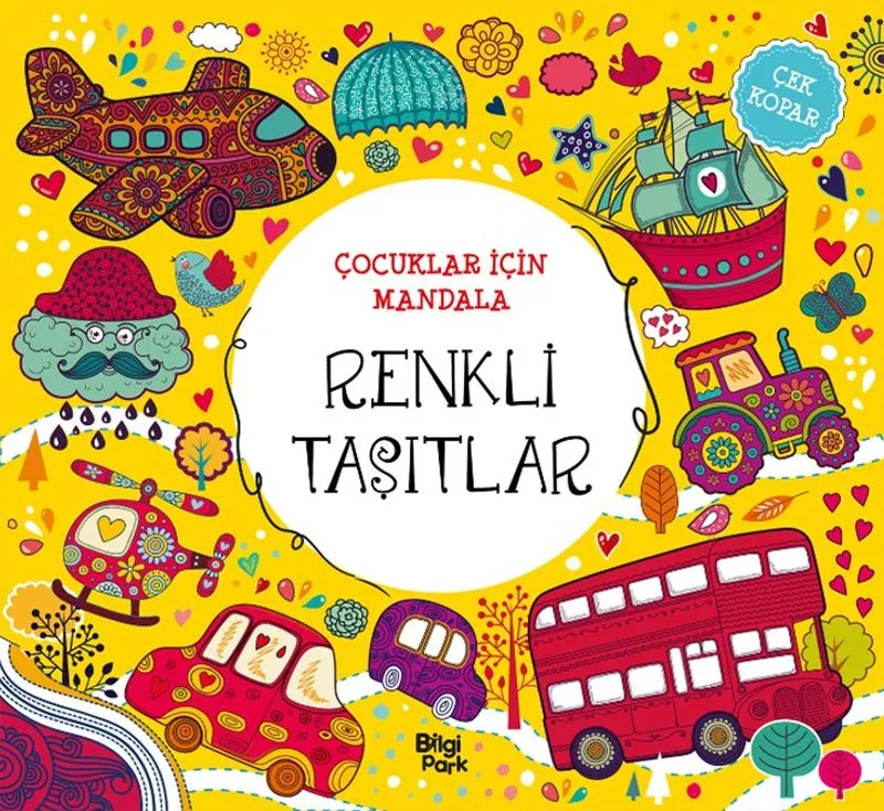 Çocuklar İçin Mandala - Renkli Taşıtlar - Çek Kopar