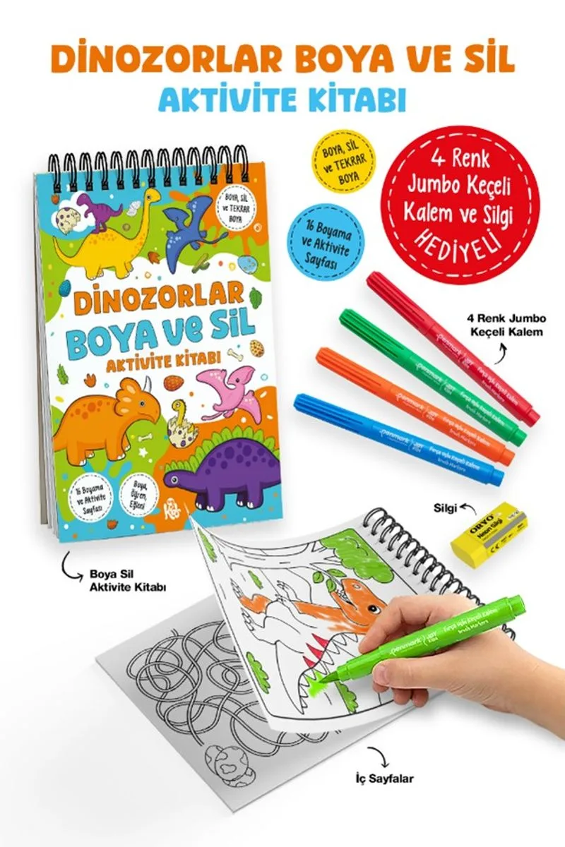 Dinozorlar / Boya ve Sil Aktivite Kitabı / 3 Yaş +