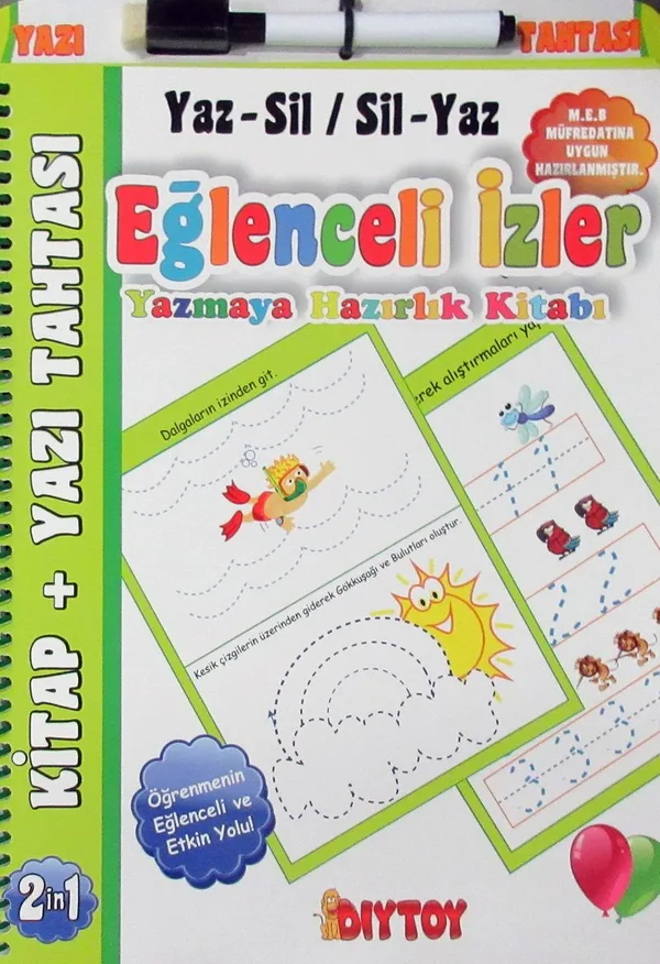 Eğlenceli İzler Yazmaya Hazırlık Kitabı (Yaz &ndash; Sil / Sil &ndash; Yaz)