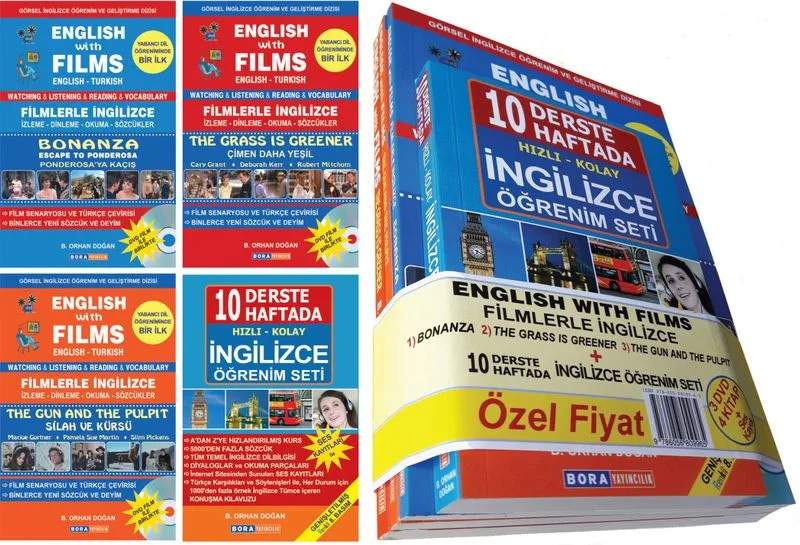English With Films Filmlerle İngilizce + 10 Derste- 10 Haftada İngilizce Öğrenim Seti Watchıng Lıstenıng Readıng Vocabulary English – Turkish (4 Kitap + 3 Dvd Film + Ses Kayıtları)