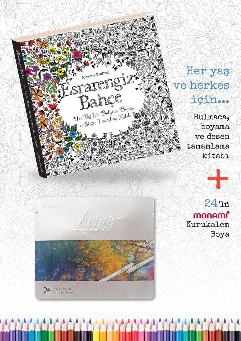 Esrarengiz Bahçe + 24 Renk Monami Boya Kalemi