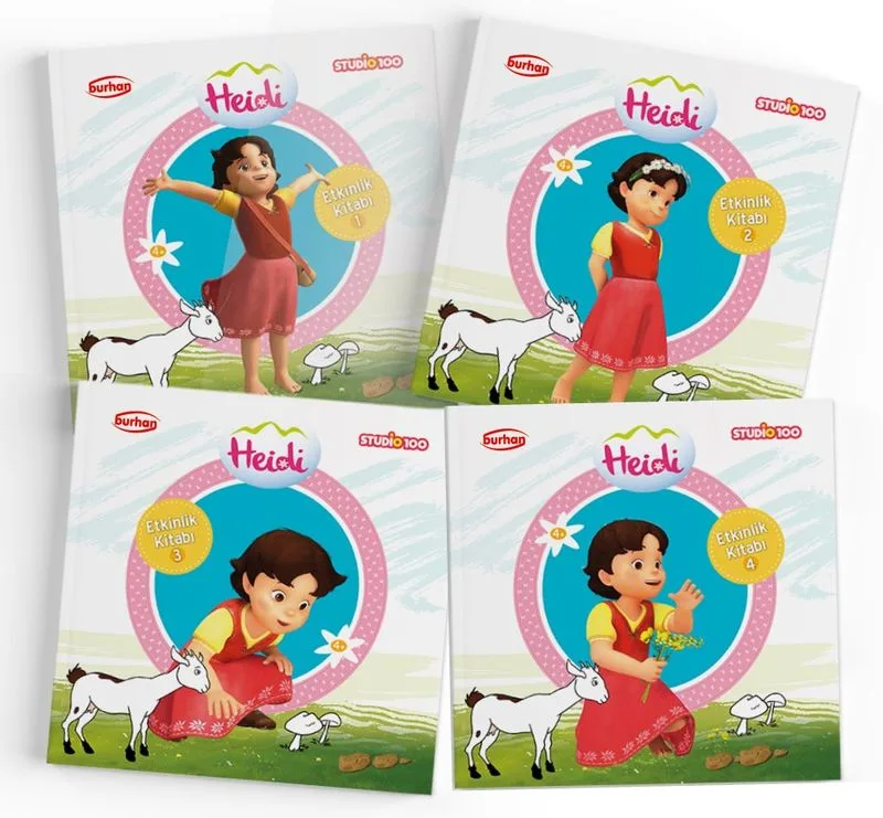 Heidi Etkinlik Kitapları Seti (4 Kitap) Boyama, Alıştırma, Eşleştirme, Bulmaca, Yaz Çiz Bul