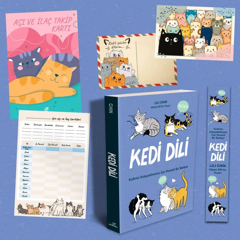 Kedi Dili Özel Set (Aşı Takip Kartı - Kartpostal ve Ayraç İlaveli)