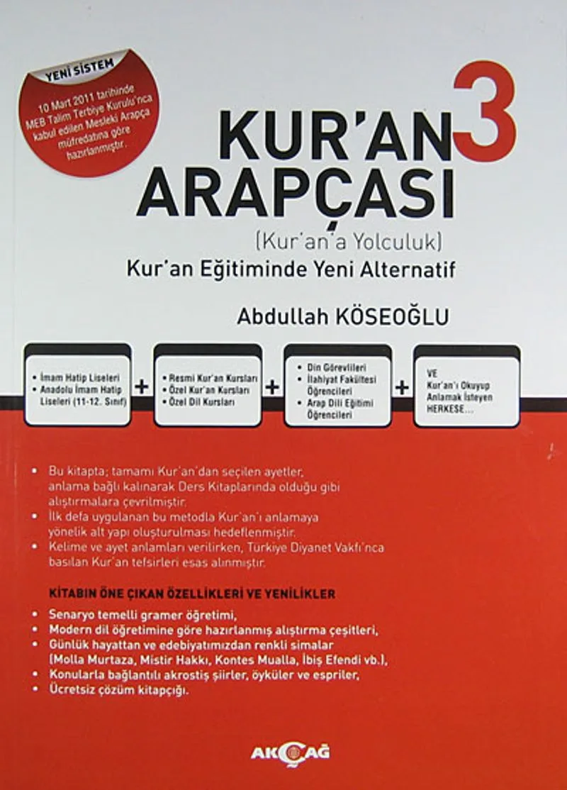 Kur'an Arapçası 3 + Kur'an Arapçası Çözüm Kitabı Kur'an Eğitiminde Yeni Alternatif