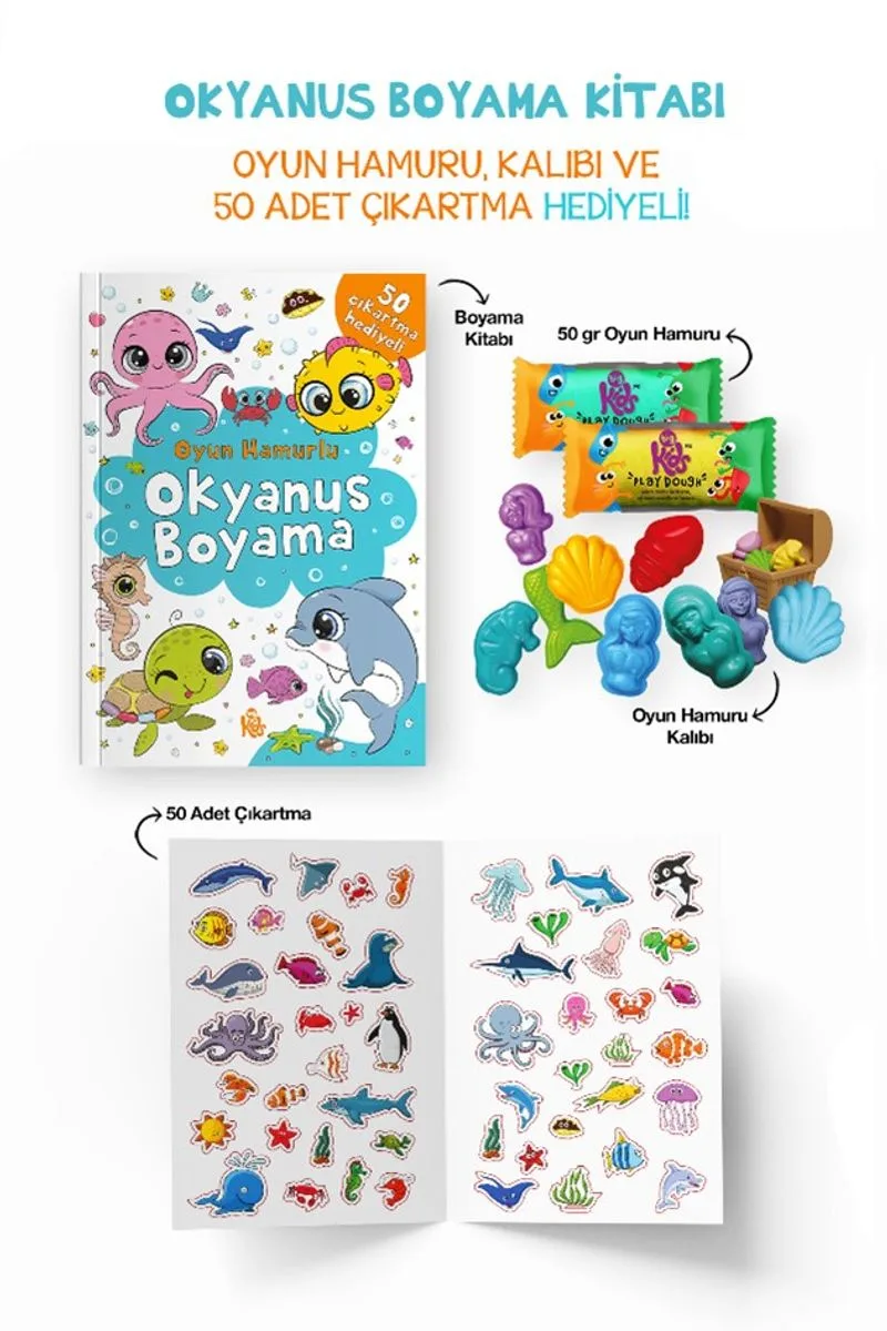 Okyanus Boyama Kitabı - Oyun Hamuru, Oyuncak ve Çıkartma Hediyeli / 3 Yaş+