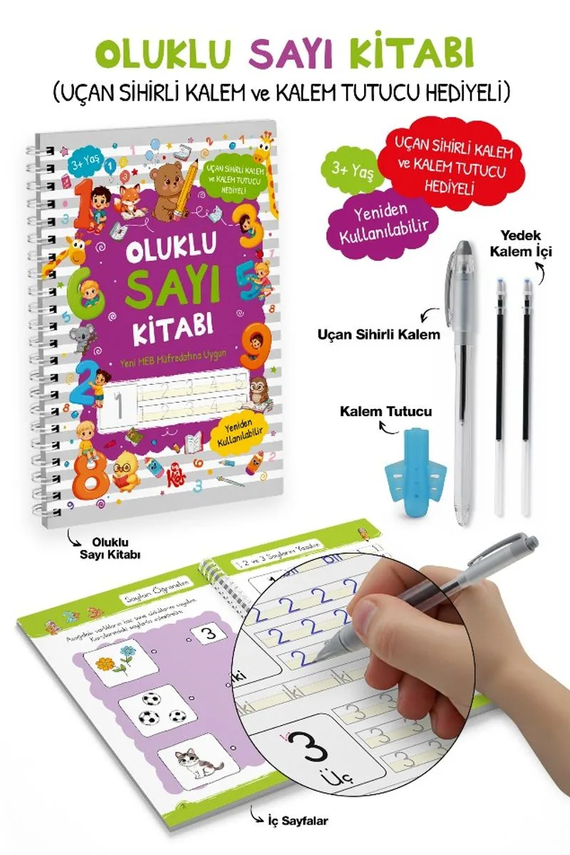 Oluklu Sayı Kitabı / Uçan Sihirli Kalem ve Kalem Tutucu Hediyeli
