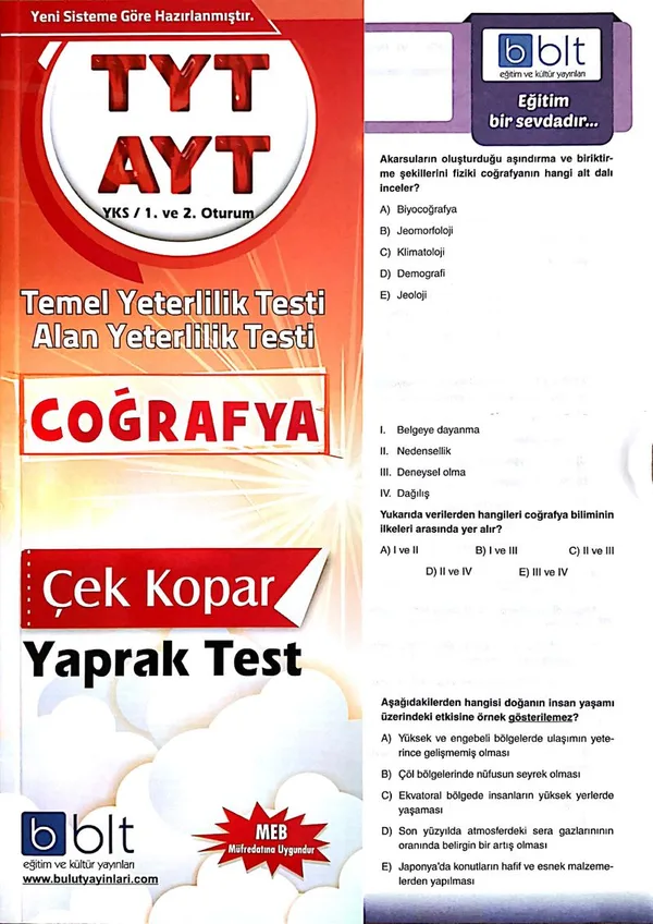 TYT AYT Coğrafya Çek Kopar Yaprak Test