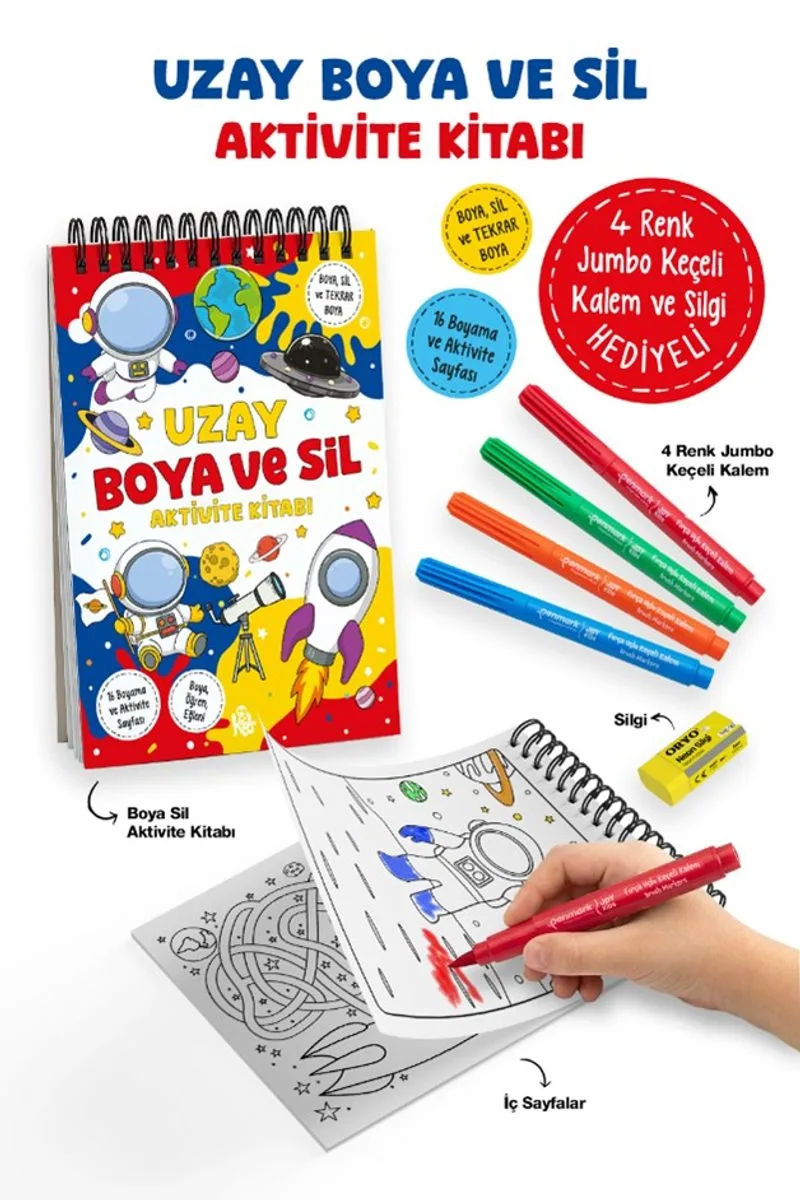 Uzay / Boya ve Sil Aktivite Kitabı / 3 Yaş+