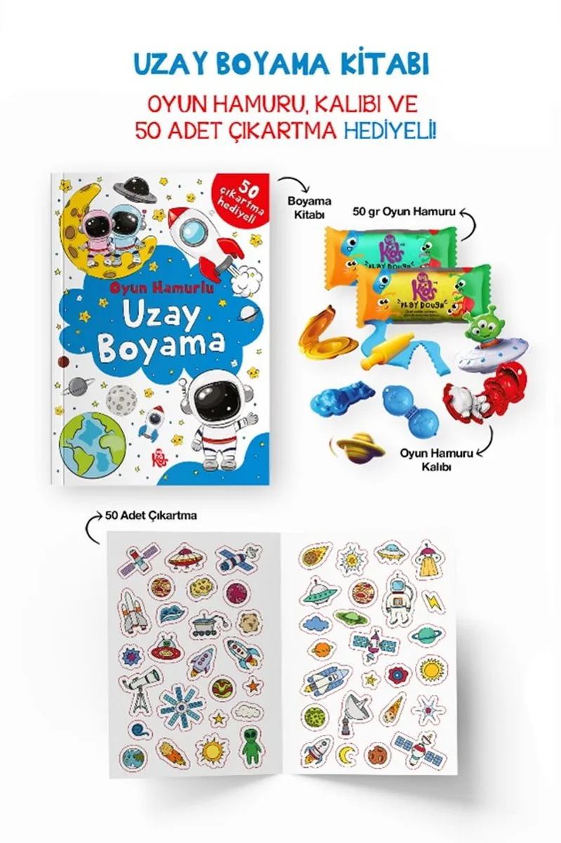 Uzay Boyama Kitabı - Oyun Hamuru, Oyuncak ve Çıkartma Hediyeli / 3 Yaş+