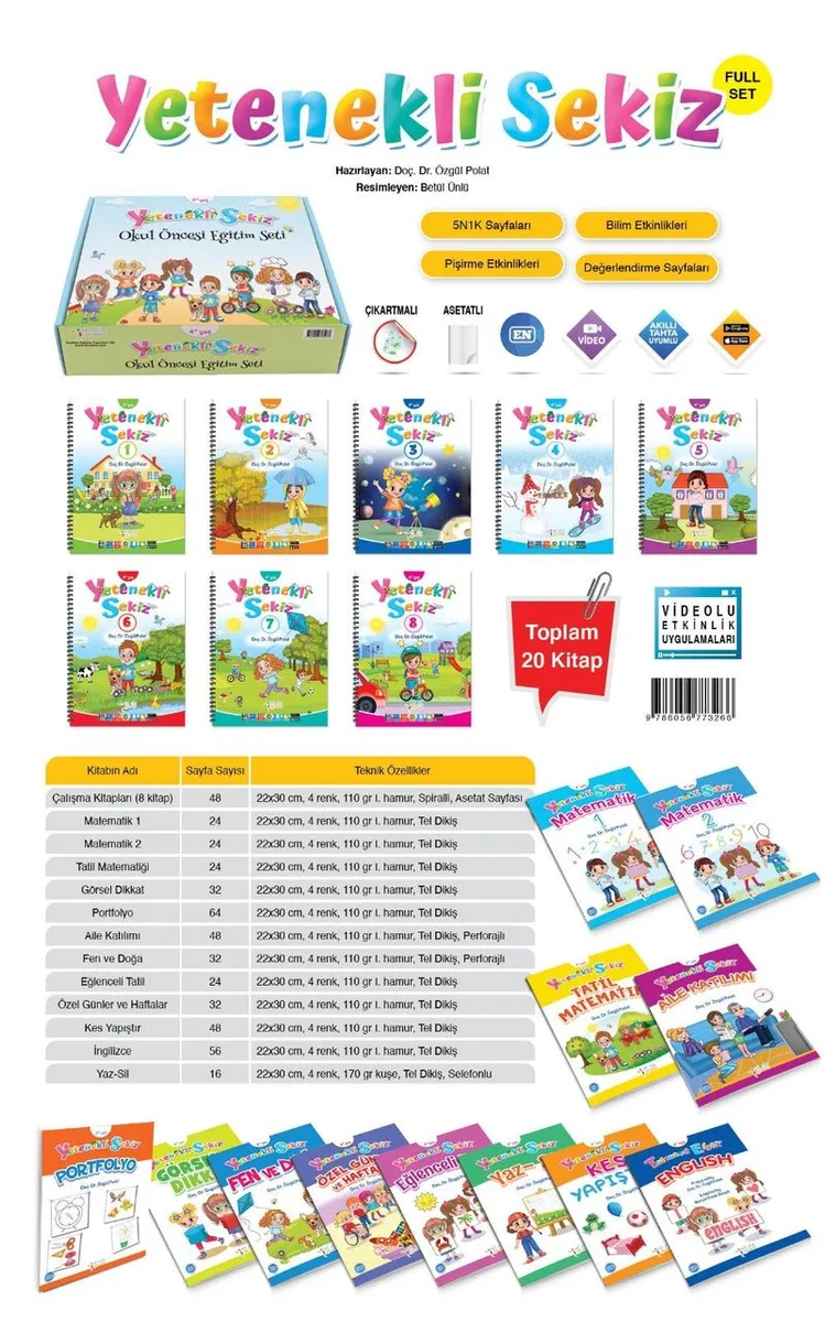 Yetenekli Sekiz Okul Öncesi Eğitim Seti (20 Kitap)